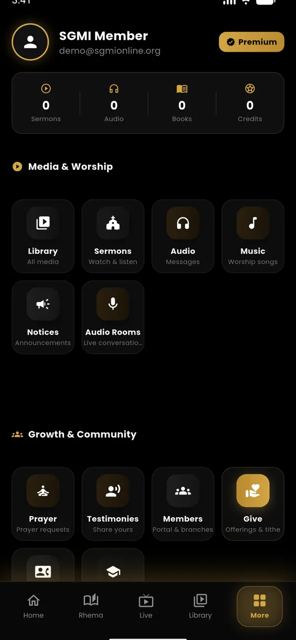 Features menu screen